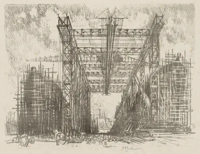 English War Work:  The Gantry (A Merchant Shipyard) — Joseph Pennell