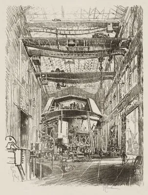 English War Work:  Building the Great Turret — Joseph Pennell