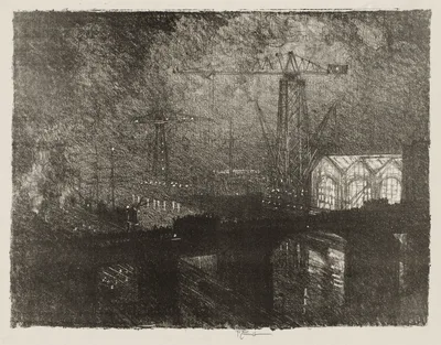English War Work:  The Shops at Night, Changing Shifts — Joseph Pennell
