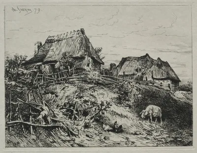 Two Cottages on a Bank — Charles Jacque