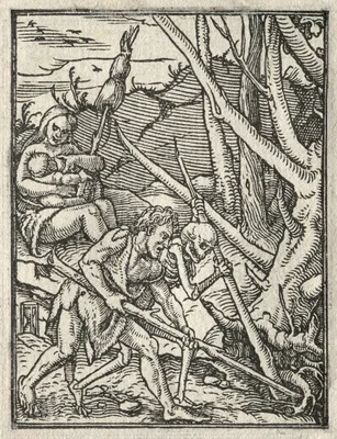 The Dance of Death:  Expulsion from Paradise; Adam Cultivating the Ground — Hans Holbein the Younger