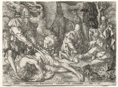 The Parable of the Good Samaritan: The Robbers Attacking the Travelers — Heinrich Aldegrever