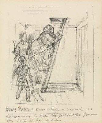 Sketch for "Mrs. Pottles Can't Abide a Crowd" — John Leech
