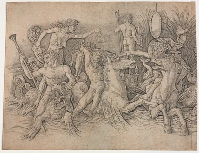 Battle of the Sea Gods - left portion — Andrea Mantegna