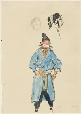Chinese Actor and Two Sketches of a Woman's Head — Orlik