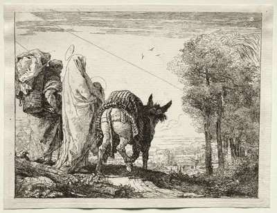 Flight into Egypt:  The Holy Family Approaching a Village — Giovanni Domenico Tiepolo