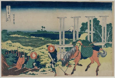 The Weir at Senju in Musashi Province (from the series Thirty-Six Views of Mt. Fuji) — Katsushika Hokusai