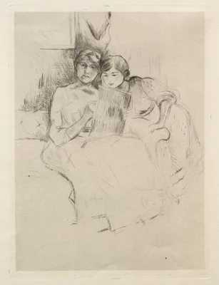 The Drawing Lesson (Berthe Morisot Drawing with Her Daughter) — Berthe Morisot