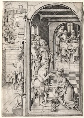The Passion:  Christ Washing the Feet of His Disciples — Israhel van Meckenem