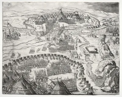 The Position and Camp of the Armies of Charles V and Soliman II — Agostino Veneziano