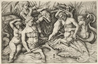 Two Tritons fighting - Battle of the Sea Gods (right portion) — Daniel Hopfer