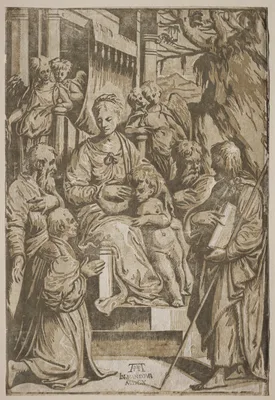 The Virgin and Child with Saints and a Donor (after a drawing by Girolamo da Treviso) — Andrea Andreani