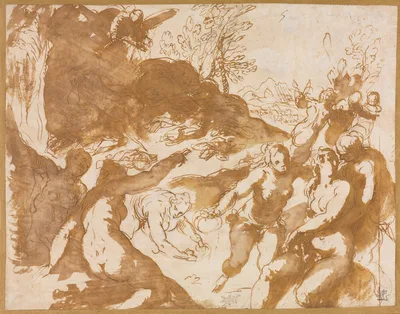 Apollo and the Muses Awakened by the Call of Fame — Palma il Giovane