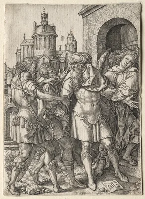 The Story of Lot:  Lot Prevents the Sodomites from Violence — Heinrich Aldegrever