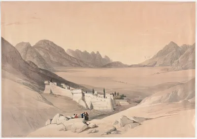 The Convent of St. Catherine, Mount Sinai, Looking towards the Plain of the Encampment — David Roberts