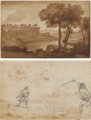 View of the Acqua Acetosa (recto); David and Goliath (verso) — Claude Lorrain