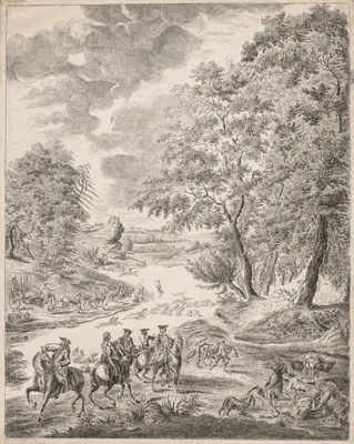 The Deer Hunt — Augustin Saint-Aubin