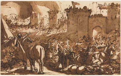 Battle Scene with a Fort — Antonio Tempesta