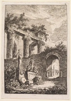 The Statue in Front of Ruins — Hubert Robert