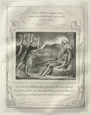 The Book of Job:  No. 7,  And When they had lifted up their eyes afar off and knew him not, they lifted up their voices and wept — William Blake