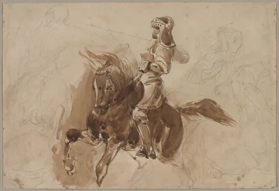 Armored Figure on Horseback (recto) — Eugène Delacroix