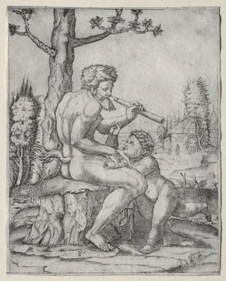 Faun and Child — Marcantonio Raimondi