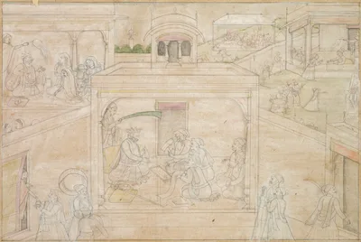 Bhima’s consultation with the astrologer, from a Nala-Damayanti