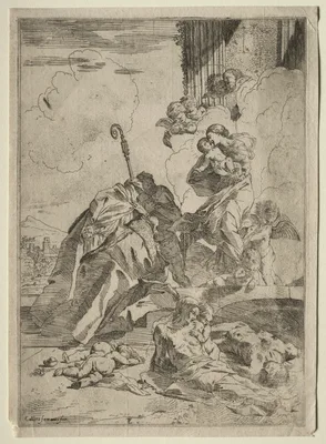 Three  Lucchese Saints interceding with the Virgin for the Victims of the plague — Pietro Testa