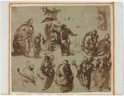 Various Sketches of the Madonna and Child (recto); Architectural Studies (verso) [partially visible on recto] — Paolo Veronese