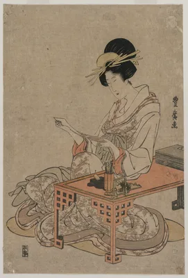 Courtesan Seated at a Writing Table — Utagawa Toyohiro