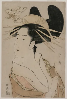 Portrait of a Courtesan Holding a Pipe (from the series The Six Immortal Poets in Modern Dress) — Hosoda Eishi