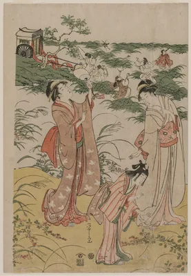 Women Chasing Crickets on an Autumn Moor — Hosoda Eishi