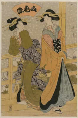 Two Courtesans on a Balcony (From the series Five Colors of Ink) — Kikukawa Eizan