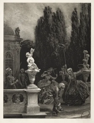 Essay on Stone with Brush and Scraper:  Playing at Hoops on the Castle Terrace — Adolph von Menzel