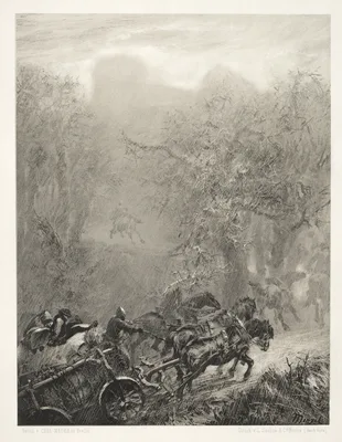 Essay on Stone with Brush and Scraper:  The Convoy of Prisoners through a Woods — Adolph von Menzel