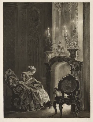Essay on Stone with Brush and Scraper:  Woman Reading at the Fireside — Adolph von Menzel