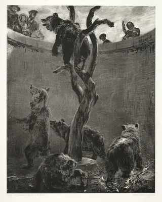 Essay on Stone with Brush and Scraper:  The Bear Pit — Adolph von Menzel