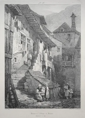 Ruins of the Abbey of Baume.  Interior of the Court — Samuel Prout