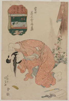 Woman Tying Her Hair (from the series Famous Restaurants of the Present Day) — Utagawa Toyokuni III