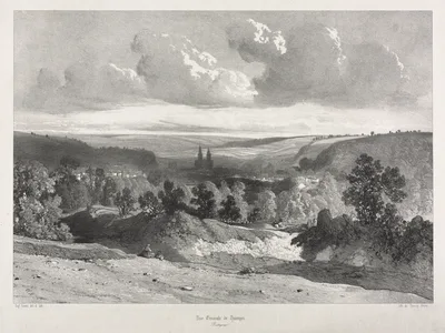 Voyages pittoresques et romantiques dans l'ancienne France.  Bretagne:  Vue général de Quimper — Eugène Ciceri