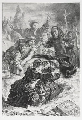 Hamlet:  Hamlet and Laertes in the Grave of Ophelia — Eugène Delacroix