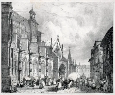 Voyages pittoresques et romantiques dans l'ancienne France,  Normandie:  Église de Saint Gervais et Saint Protais à Gisors — Richard Parkes Bonington