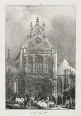 Voyages pittoresques et romantiques dans l'ancienne France,  Franche-Comté:  Façade de l'église de Brou — Richard Parkes Bonington
