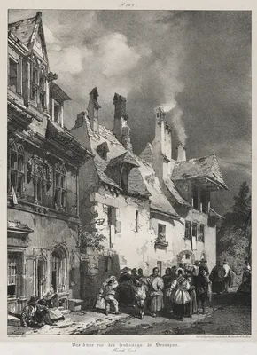 Voyages pittoresques et romantiques dans l'ancienne France,  Franche-Comté:  Vue d'une rue des faubourgs de Besançon — Richard Parkes Bonington