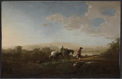 Travelers in Hilly Countryside — Aelbert Cuyp
