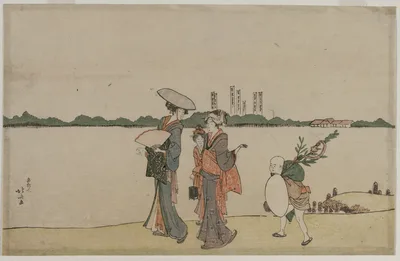 Women and Children Walking Along the Sumida River — Katsushika Hokusai