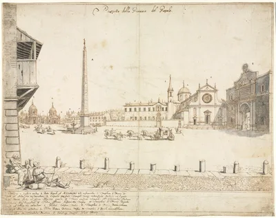 Eighteen Views of Rome: The Piazza del Popolo (recto) — Lievin Cruyl