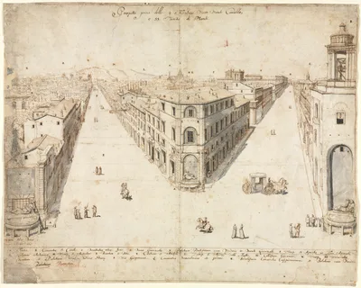 Eighteen Views of Rome: The Quattro Fontane Looking Toward Monte Cavallo — Lievin Cruyl