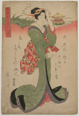 Descending Geese at Katata (From the series Elegant Women and the Eight Views of Lake Biwa) — Kikukawa Eizan