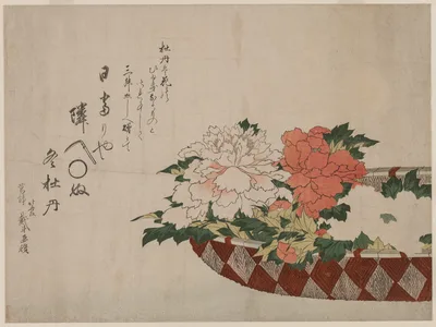 Basket of Peonies — Katsushika Hokusai